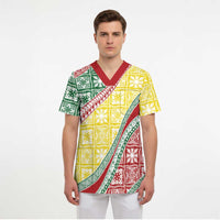 Hawaiian Quilt Pattern Scrub Top Special Color Mixed - Polynesian Pride