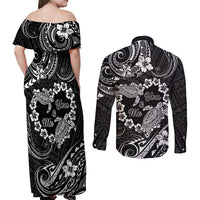 Polynesian Turtle Valentine Couples Matching Off Shoulder Maxi Dress and Long Sleeve Button Shirt You And Me Hibiscus Heart LT01 - Polynesian Pride