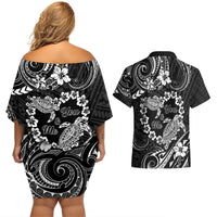 Polynesian Turtle Valentine Couples Matching Off Shoulder Short Dress and Hawaiian Shirt You And Me Hibiscus Heart LT01 - Polynesian Pride