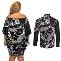 Polynesian Turtle Valentine Couples Matching Off Shoulder Short Dress and Long Sleeve Button Shirt You And Me Hibiscus Heart LT01 - Polynesian Pride