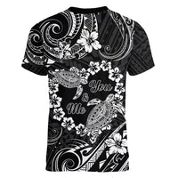 Polynesian Turtle Valentine Women V Neck T Shirt You And Me Hibiscus Heart LT01 - Polynesian Pride
