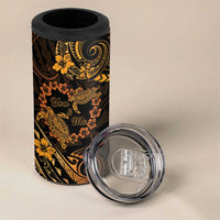 Polynesian Turtle Valentine 4 in 1 Can Cooler Tumbler You And Me Gold Hibiscus Heart