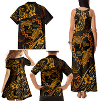 Polynesian Turtle Valentine Family Matching Tank Maxi Dress and Hawaiian Shirt You And Me Gold Hibiscus Heart LT01 - Polynesian Pride