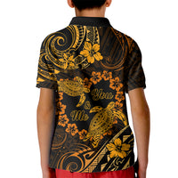Polynesian Turtle Valentine Kid Polo Shirt You And Me Gold Hibiscus Heart LT01 - Polynesian Pride