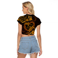 Polynesian Turtle Valentine Raglan Cropped T Shirt You And Me Gold Hibiscus Heart LT01 - Polynesian Pride