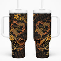 Polynesian Turtle Valentine Tumbler With Handle You And Me Gold Hibiscus Heart LT01 One Size: 40 oz Gold - Polynesian Pride