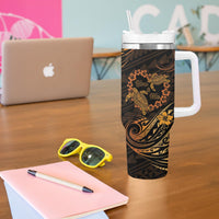 Polynesian Turtle Valentine Tumbler With Handle You And Me Gold Hibiscus Heart LT01 - Polynesian Pride