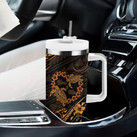 Polynesian Turtle Valentine Tumbler With Handle You And Me Gold Hibiscus Heart LT01 - Polynesian Pride