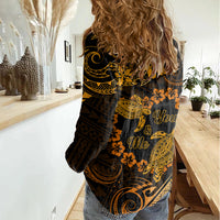 Polynesian Turtle Valentine Women Casual Shirt You And Me Gold Hibiscus Heart LT01 - Polynesian Pride