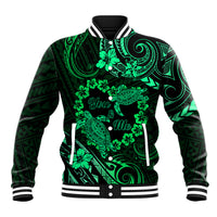 Polynesian Turtle Valentine Baseball Jacket You And Me Green Hibiscus Heart LT01 Unisex Green - Polynesian Pride