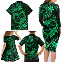 Polynesian Turtle Valentine Family Matching Long Sleeve Bodycon Dress and Hawaiian Shirt You And Me Green Hibiscus Heart LT01 - Polynesian Pride