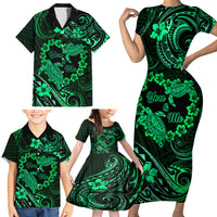 Polynesian Turtle Valentine Family Matching Short Sleeve Bodycon Dress and Hawaiian Shirt You And Me Green Hibiscus Heart LT01 - Polynesian Pride