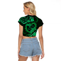 Polynesian Turtle Valentine Raglan Cropped T Shirt You And Me Green Hibiscus Heart LT01 - Polynesian Pride