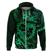 Polynesian Turtle Valentine Zip Hoodie You And Me Green Hibiscus Heart LT01 Zip Hoodie Green - Polynesian Pride