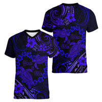 Polynesian Turtle Valentine Women V Neck T Shirt You And Me Navy Blue Hibiscus Heart LT01 - Polynesian Pride
