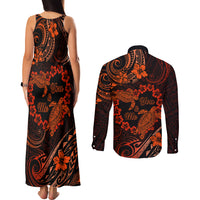 Polynesian Turtle Valentine Couples Matching Tank Maxi Dress and Long Sleeve Button Shirt You And Me Orange Hibiscus Heart LT01 - Polynesian Pride