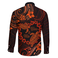 Polynesian Turtle Valentine Family Matching Long Sleeve Bodycon Dress and Hawaiian Shirt You And Me Orange Hibiscus Heart LT01 - Polynesian Pride