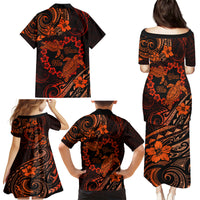 Polynesian Turtle Valentine Family Matching Puletasi and Hawaiian Shirt You And Me Orange Hibiscus Heart LT01 - Polynesian Pride