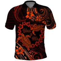 Polynesian Turtle Valentine Polo Shirt You And Me Orange Hibiscus Heart LT01 Orange - Polynesian Pride