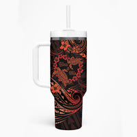 Polynesian Turtle Valentine Tumbler With Handle You And Me Orange Hibiscus Heart