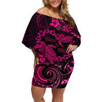 Polynesian Turtle Valentine Off Shoulder Short Dress You And Me Pink Hibiscus Heart LT01 Women Pink - Polynesian Pride