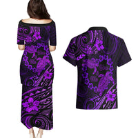 Polynesian Turtle Valentine Couples Matching Puletasi and Hawaiian Shirt You And Me Purple Hibiscus Heart LT01 - Polynesian Pride
