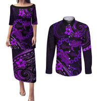 Polynesian Turtle Valentine Couples Matching Puletasi and Long Sleeve Button Shirt You And Me Purple Hibiscus Heart LT01 Purple - Polynesian Pride