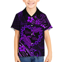 Polynesian Turtle Valentine Family Matching Short Sleeve Bodycon Dress and Hawaiian Shirt You And Me Purple Hibiscus Heart LT01 Son's Shirt Purple - Polynesian Pride