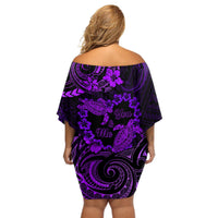 Polynesian Turtle Valentine Off Shoulder Short Dress You And Me Purple Hibiscus Heart LT01 - Polynesian Pride