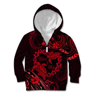 Polynesian Turtle Valentine Kid Hoodie You And Me Red Hibiscus Heart LT01 Zip Hoodie Red - Polynesian Pride