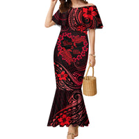 Polynesian Turtle Valentine Mermaid Dress You And Me Red Hibiscus Heart LT01 Women Red - Polynesian Pride