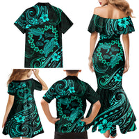 Polynesian Turtle Valentine Family Matching Mermaid Dress and Hawaiian Shirt You And Me Turquoise Hibiscus Heart LT01 - Polynesian Pride