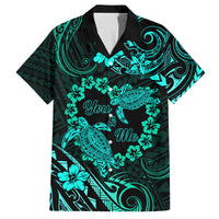 Polynesian Turtle Valentine Family Matching Off Shoulder Short Dress and Hawaiian Shirt You And Me Turquoise Hibiscus Heart LT01 Dad's Shirt - Short Sleeve Turquoise - Polynesian Pride