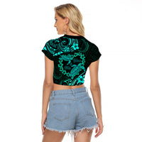 Polynesian Turtle Valentine Raglan Cropped T Shirt You And Me Turquoise Hibiscus Heart LT01 - Polynesian Pride
