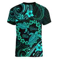 Polynesian Turtle Valentine Women V Neck T Shirt You And Me Turquoise Hibiscus Heart LT01 - Polynesian Pride