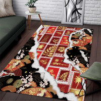 Hawaii Japanese Culture Black Area Rug Spring Cranes Aloha Pattern
