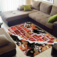 Hawaii Japanese Culture Black Area Rug Spring Cranes Aloha Pattern