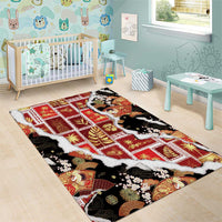 Hawaii Japanese Culture Black Area Rug Spring Cranes Aloha Pattern