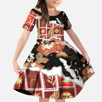 Hawaii Japanese Culture Black Family Matching Long Sleeve Bodycon Dress and Hawaiian Shirt Spring Cranes Aloha Pattern
