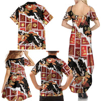 Hawaii Japanese Culture Black Family Matching Summer Maxi Dress and Hawaiian Shirt Spring Cranes Aloha Pattern