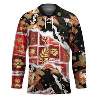 Hawaii Japanese Culture Black Hockey Jersey Spring Cranes Aloha Pattern LT01 Unisex Black - Polynesian Pride