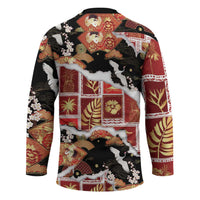 Hawaii Japanese Culture Black Hockey Jersey Spring Cranes Aloha Pattern LT01 - Polynesian Pride