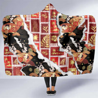 Hawaii Japanese Culture Black Hooded Blanket Spring Cranes Aloha Pattern LT01 One Size Black - Polynesian Pride