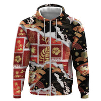 Hawaii Japanese Culture Black Hoodie Spring Cranes Aloha Pattern LT01 Zip Hoodie Black - Polynesian Pride
