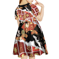 Hawaii Japanese Culture Black Kid Short Sleeve Dress Spring Cranes Aloha Pattern LT01 - Polynesian Pride