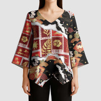 Hawaii Japanese Culture Black Kimono Sleeve Blouse Spring Cranes Aloha Pattern LT01 - Polynesian Pride