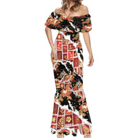 Hawaii Japanese Culture Black Mermaid Dress Spring Cranes Aloha Pattern LT01 - Polynesian Pride