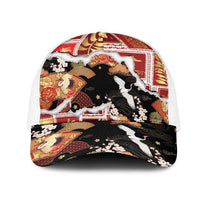 Hawaii Japanese Culture Black Mesh Trucker Cap Spring Cranes Aloha Pattern LT01 One Size White Black - Polynesian Pride