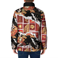 Hawaii Japanese Culture Black Padded Jacket Spring Cranes Aloha Pattern LT01 - Polynesian Pride
