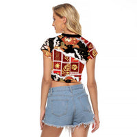 Hawaii Japanese Culture Black Raglan Cropped T Shirt Spring Cranes Aloha Pattern LT01 - Polynesian Pride